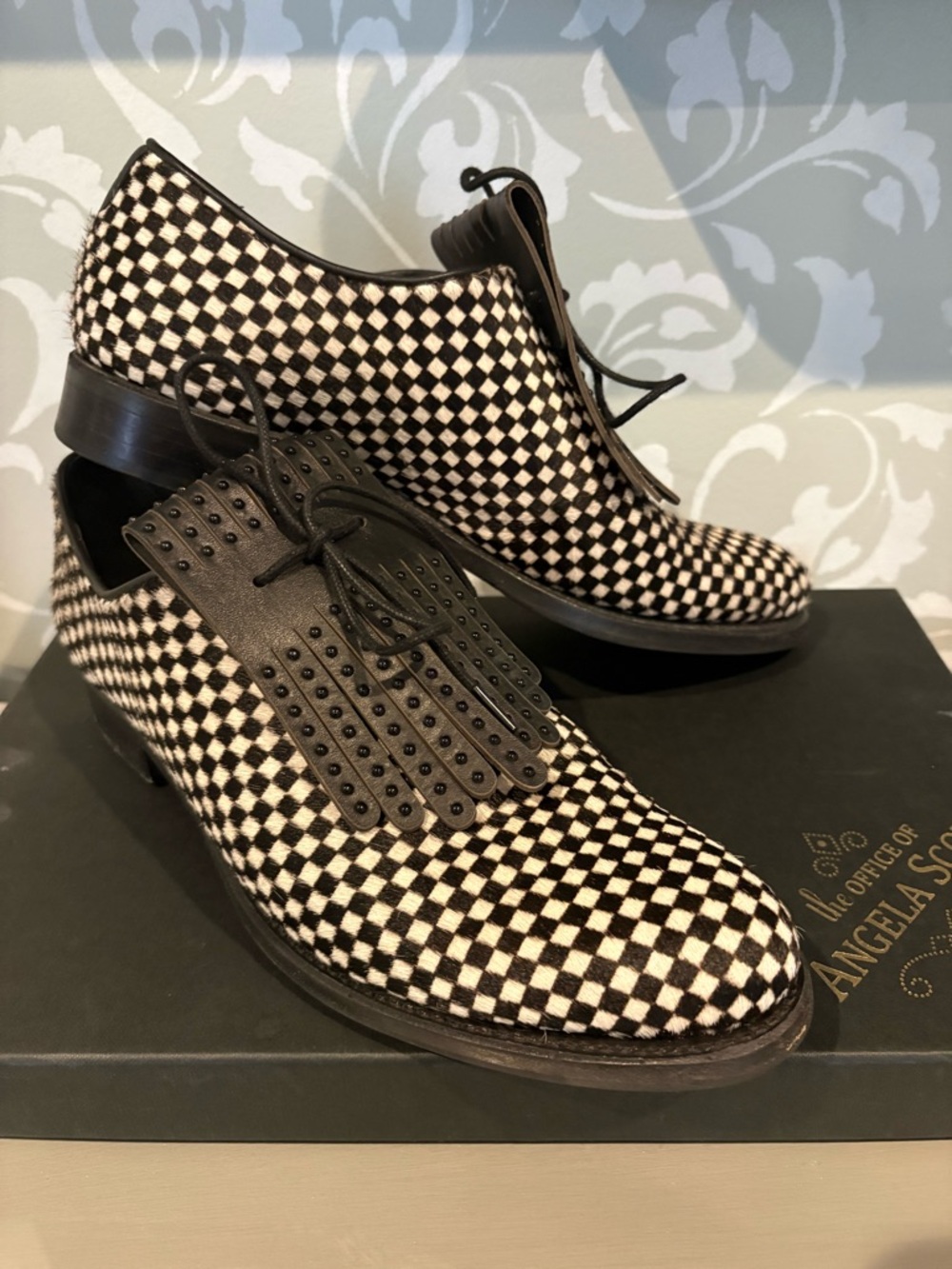 Office of Angela Scott Miss Jane Checkerboard Haircalf Oxford Loafer EU 39